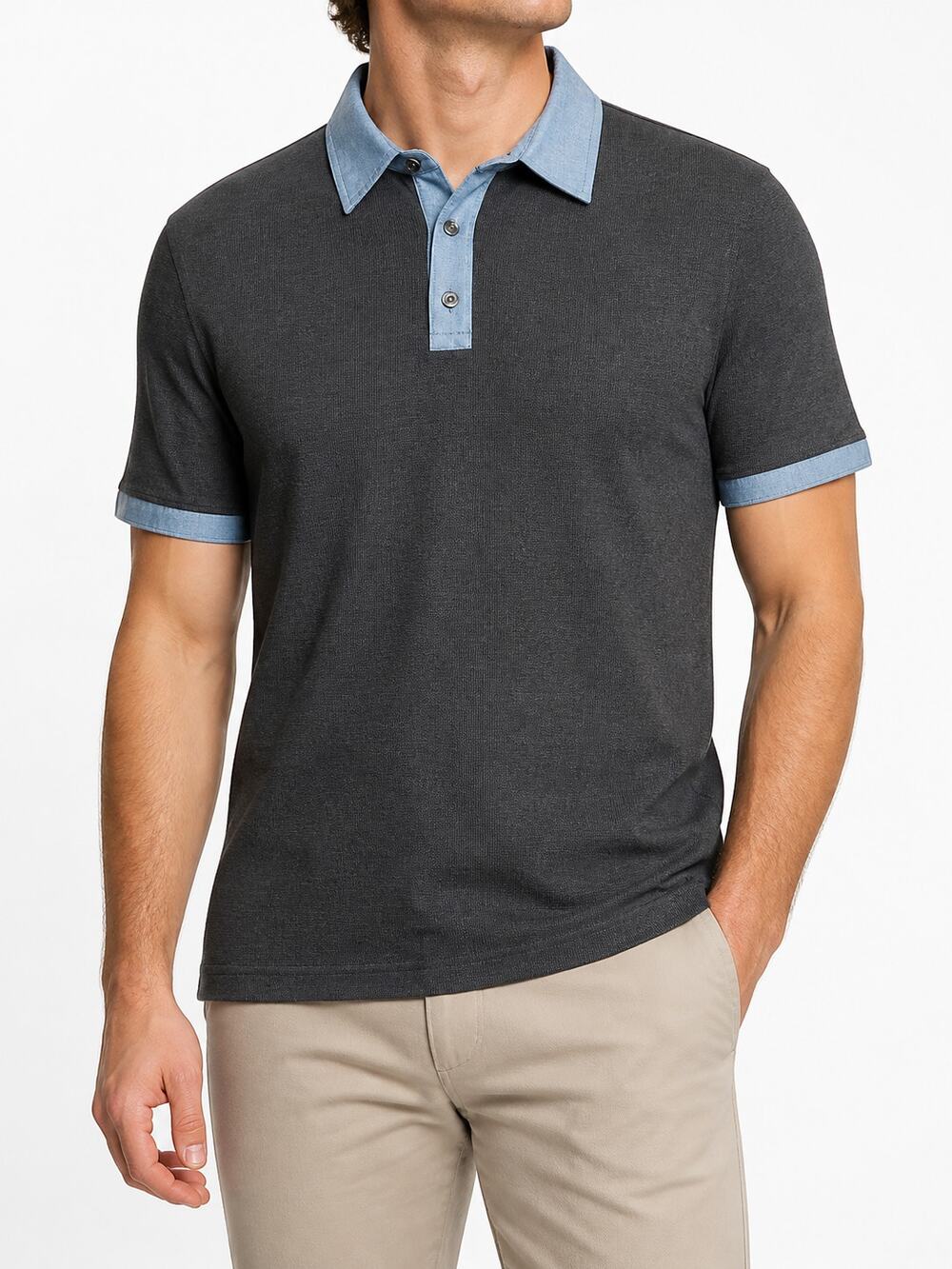 Denim & Flower Mens Navy Blue Short Sleeve Collared Polo Shirt Size M Preppy